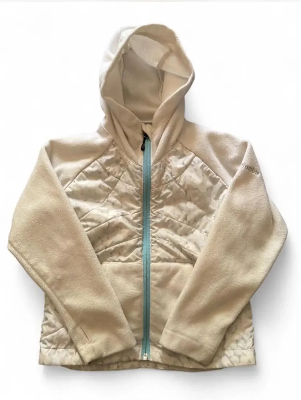 Kids Columbia ivory and teal Fleece Puffer Jacket size 6x